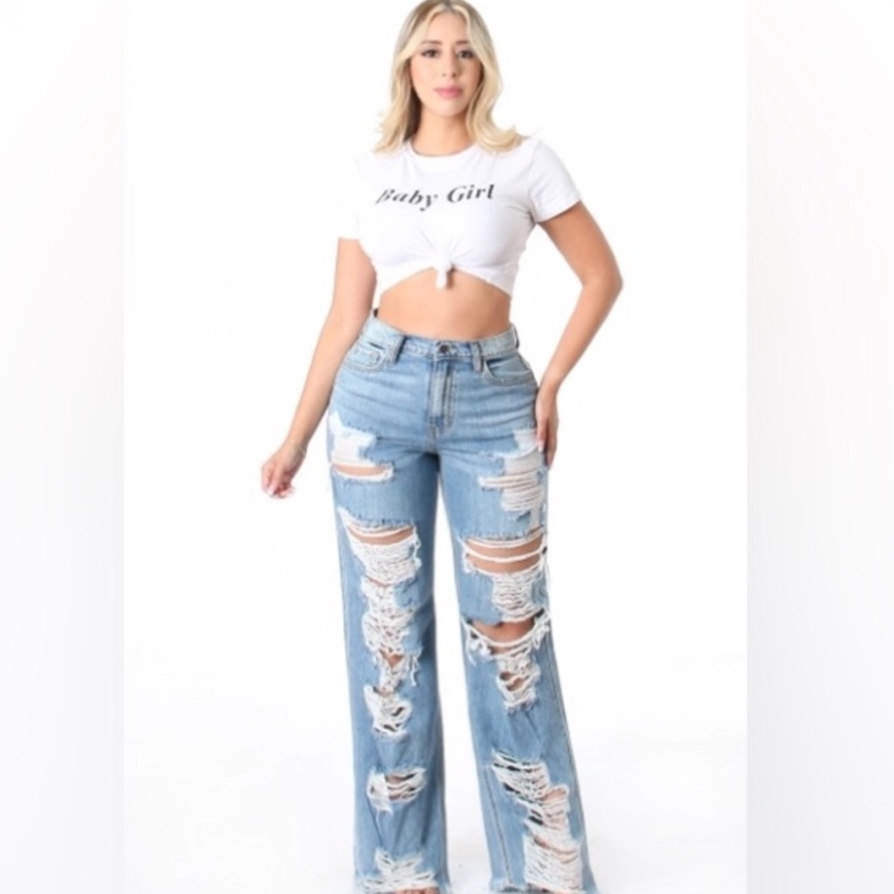 Cello Light Blue Distressed High Rise Jeans